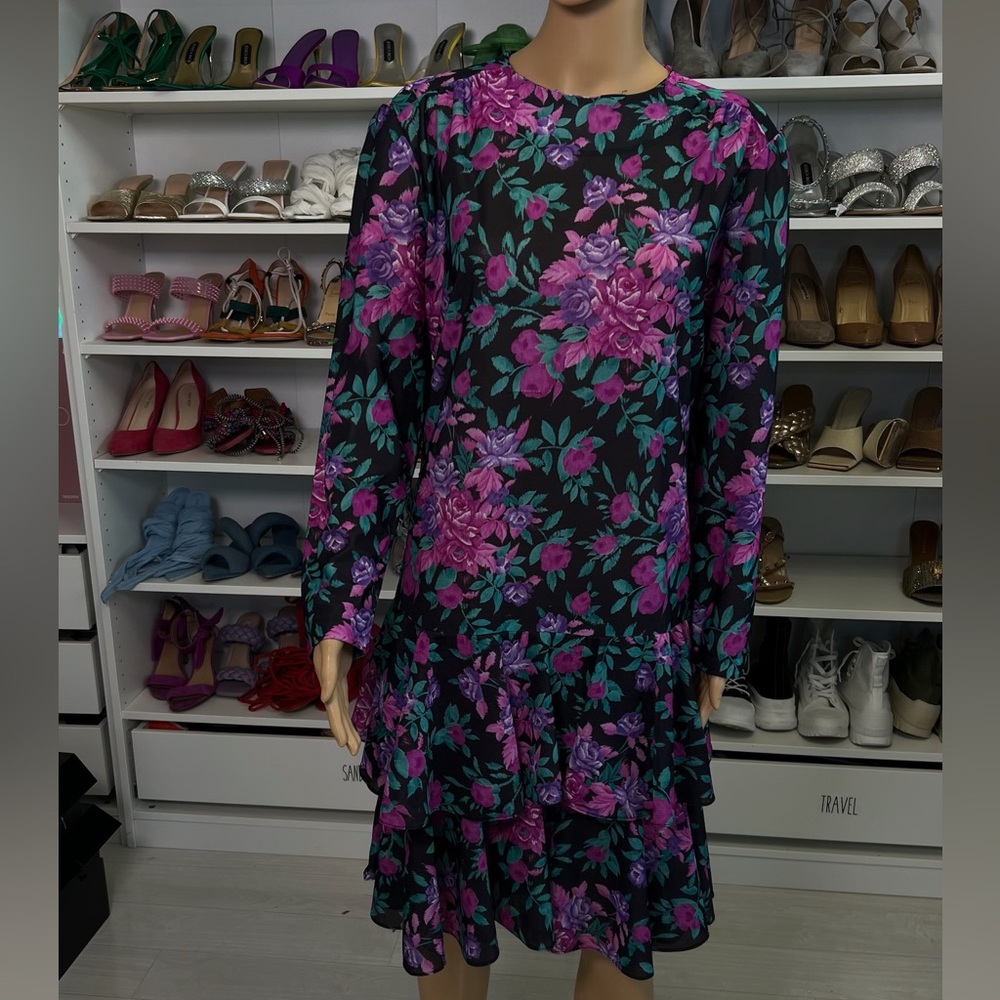 VIntage Anthony Richards Gorgeous Layered Black Floral Purple Pink Party